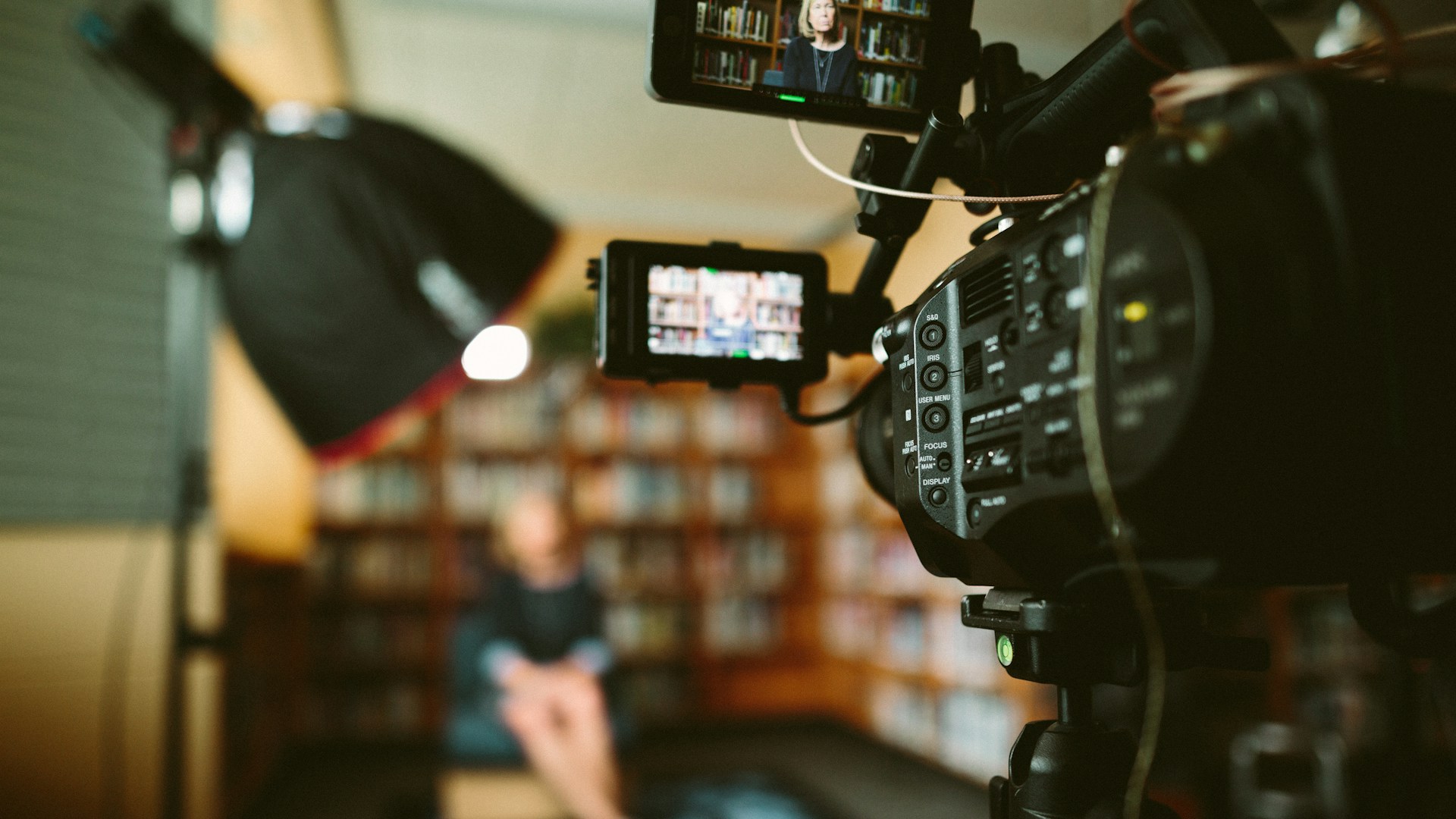 Camera set up for a documentary interview